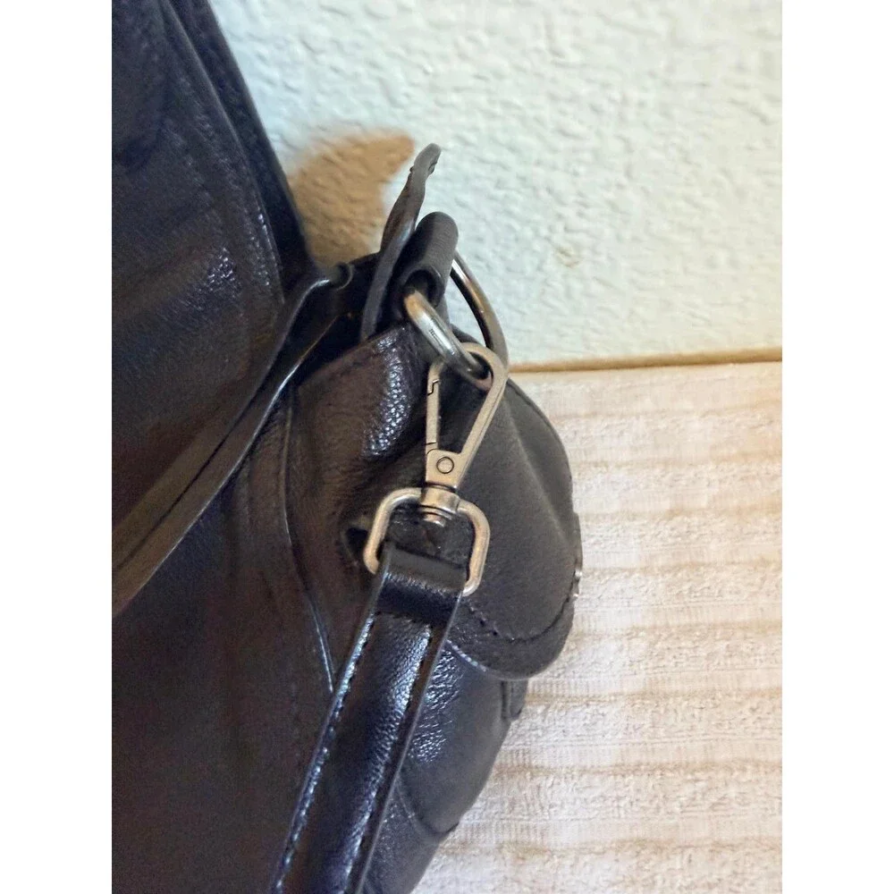 Francesco Biasia Black Leather Satchel Crossbody Top Handle Shoulder Bag